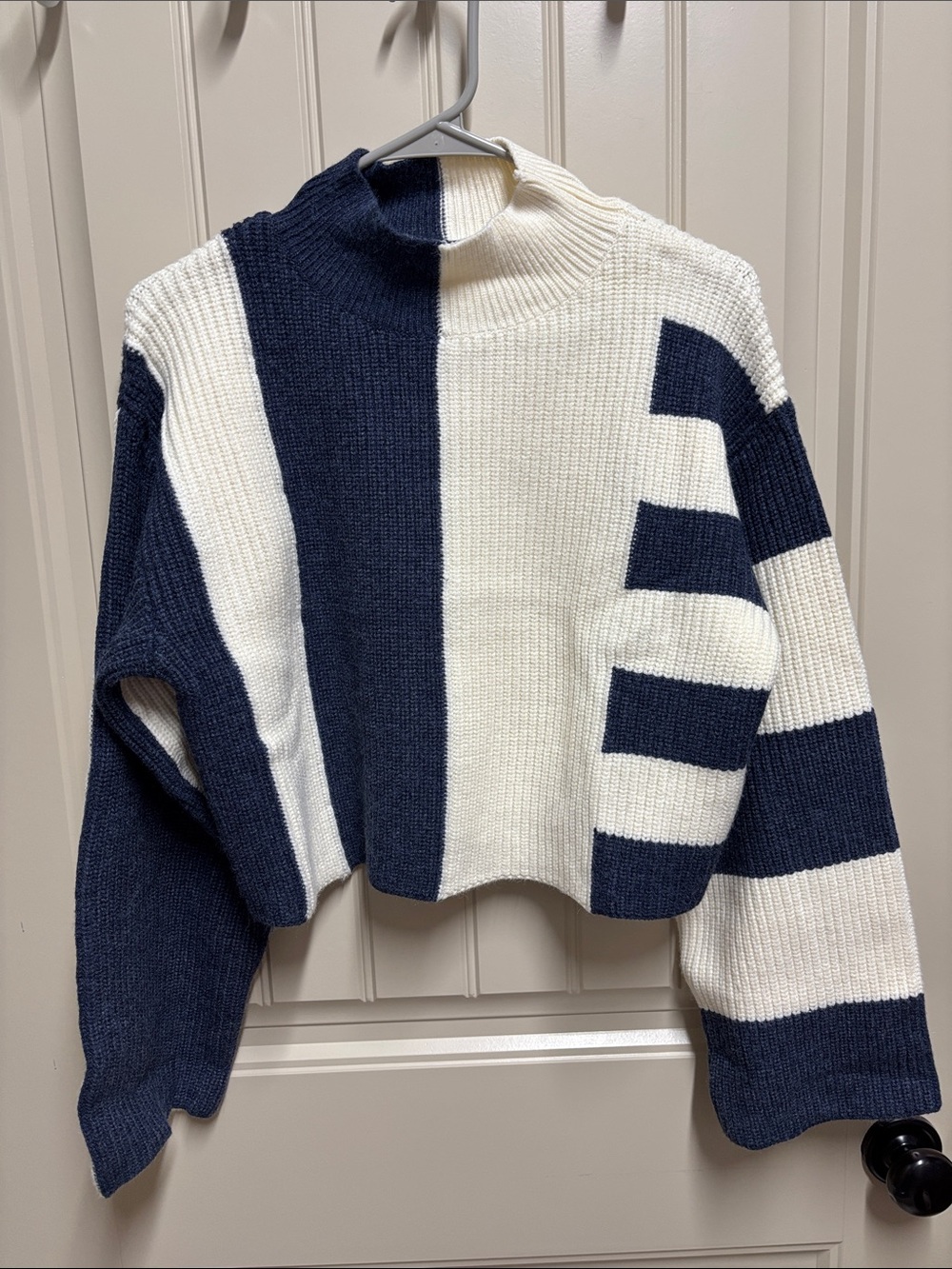 Buttermelon Navy and Cream Colorblock Mock Neck Sweater